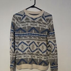 Men's Geometric Pattern Sweater - Blue and Gray